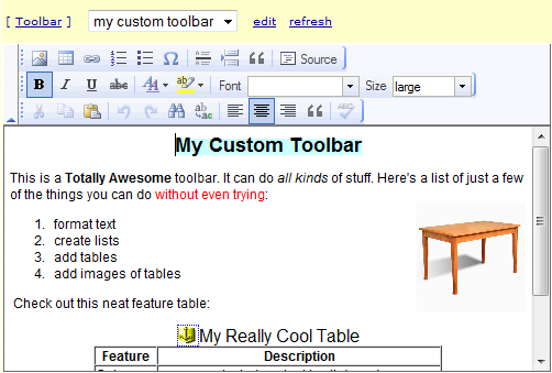 the HTML Editor using a custom toolbar