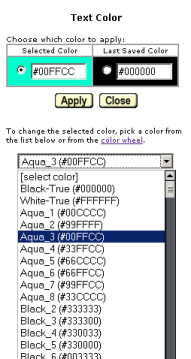 example of pop-up window with a color list